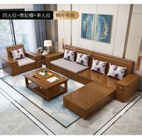 Neue chinesische Stil Massivholz Sofa Kombination Wohnzimmer Lagerung Stoff Ecksofa komplette Möbel