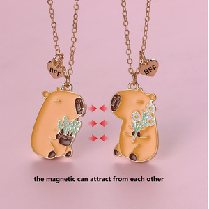 Kalung Capybara lucu, Kalung persahabatan hewan, Kalung magnetik untuk anak perempuan - Product Image 1