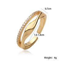 Bague ouverte simple à la mode en laiton étanche plaqué or 18 carats Double C Zircon Bague Couple Bague
