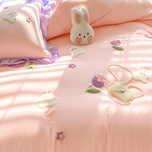 Princess Style Cotton <b>Bedding</b> <b>Set</b> Solid Color Lace Trim Breathable Home Use - Product Image 2