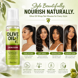Mousse capillaire OEM ODM à l'huile d'olive et au panthénol pour cheveux bouclés/frisés - Boucles douces et définies, hydratation et brillance - Product Image 4