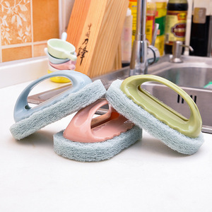 Kitchen <b>Sponge</b> Scrubber With <b>Handle</b> Thickened Design For Pots And Pans Cleaning Blue Green Pink - Product Image 1