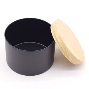 木纹盖玫瑰金白色黑色金属锡蜡烛罐豪华大8盎司16盎司黑色无缝蜡烛罐带盖 - Product Image 2