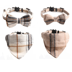 Nuevo <span class=keywords><strong>Collar</strong></span> para Mascotas, Conjunto Británico de Dos Piezas con Lazo, Pañuelo Triangular y Campana, Cierre con Hebilla y Patrón a Cuadros, <span class=keywords><strong>Collar</strong></span> para Gatos - Product Image 1