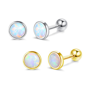 <b>Opal</b> <b>Stud</b> <b>Earrings</b> 1.2x6x3mm Bezel Setting Steel White Gold Plated Fashion Jewelry For Women Cartilage Piercing - Product Image 1