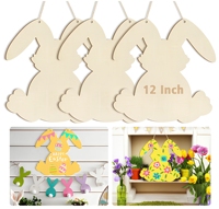 3 disques en bois non finis en forme de lapin, écologiques et réutilisables, pour l'artisanat DIY des enfants, décorations de porte de Pâques à suspendre