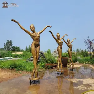 豪华现代黄金芭蕾舞者雕像青铜瀑布喷泉雕塑待售