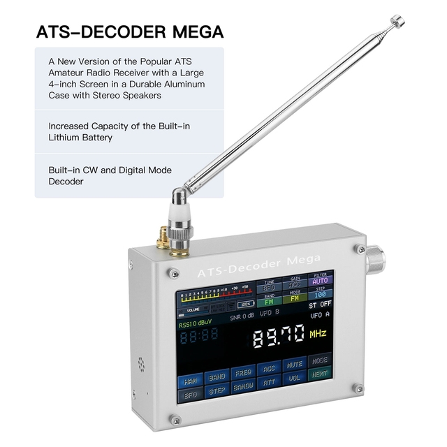 ATS-Decoder Mega SDR Radio Receiver AM FM SYNC SSB CW DIGI Receiver Upgraded Version of ATS25 Max-Decoder W/ 4" Color Screen