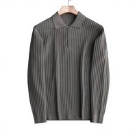 Pull en tricot à col rabattu en polyester à manches longues, motif uni, chaud, côtelé, épais, ODM, pour homme, printemps, automne, hiver, avec fermeture éclair