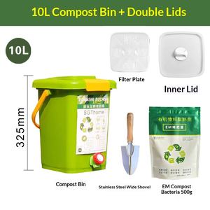 Seau à <span class=keywords><strong>compost</strong></span> <span class=keywords><strong>Bokashi</strong></span> avec double couvercle, plaque filtrante, démarreur EM, outil d'aération, compostage de déchets alimentaires à domicile - Product Image 3