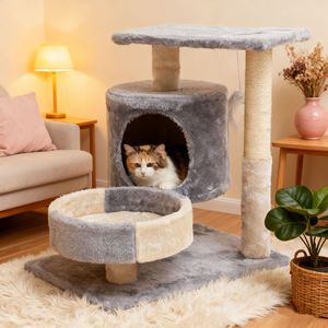 <b>Cat</b> Tree With Bed And <b>Scratching</b> <b>Post</b> Gray Modern Style <b>For</b> Indoor <b>Cats</b> - Product Image 1