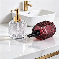 Flacon pulvérisateur de savon liquide en verre coloré de haute qualité 320 ml, vide, luxueux, mat, hexagonal avec pompe, sérigraphie, pour salle de bain
