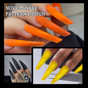 Uñas postizas de gel con diseño de serpiente, estilo ataúd largo, estilo francés, material acrílico - Product Image 2