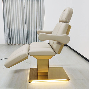 Gold LED Base 3 Motor <b>Electric</b> Facial Chair Reclining Tattoo Esthetic Bed For Spa Salon - Product Image 2