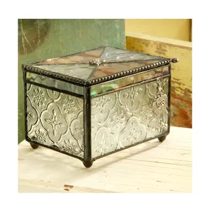 Makeup Storage Box for Women High Quality Handmade Embossed Glass and Brass Jewelry Storage Box for Home Decor