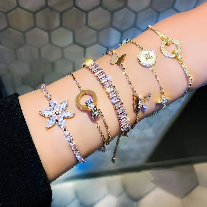 Repulhi — Bracelet pendentif tendance pour femme, bijoux en acier inoxydable, avec perles, fleurs, zircon et papillon, nouvelle tendance