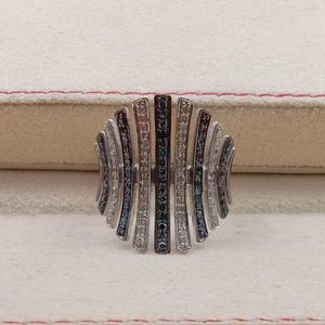 Jewelspaark <b>Diamond</b> <b>Ring</b> 0.91 Cttw Round Cut White And Blue Enhanced 925 Sterling Silver Engagement Jewelry For Women - Product Image 3