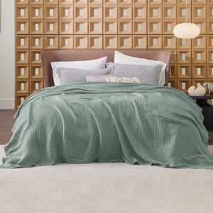 Lightweight Cotton <b>Fleece</b> Waffle Weave All-Season Soft Blanket Breathable Skin Friendly Eco-friendly Printed Pattern Summer - Product Image 1