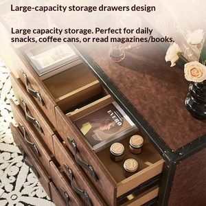 Cassettiera <span class=keywords><strong>in</strong></span> Vera Pelle Cerata Stile Americano Retrò, Mobile Contenitore da Parete Vintage Francese per Camera da Letto e Soggiorno, per Villa - Product Image 4