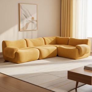 Canapé-lit modulaire incurvé en velours jaune moutarde OEM/ODM en forme de L, style nuage, pour usage domestique et hôtelier, écologique - Product Image 1