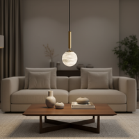Suspension minimaliste en marbre alabastre veiné mat, globe sphérique de luxe en pierre, luminaire LED suspendu pour hôtel