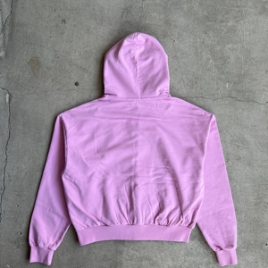 Felpa con cappuccio vintage in spugna tinta unita, vestibilità ampia e squadrata, con zip, rosa, personalizzabile con ricamo, stile streetwear - Product Image 2