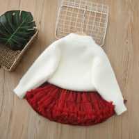 Ensemble de vêtements pour filles, 2 pièces, pull en tricot blanc à motifs de cœurs + jupe tutu rouge, vêtements tendance pour enfants, filles, hiver 2026