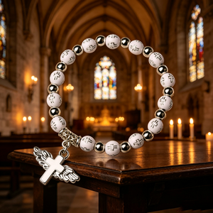 Collier religieux catholique en bois avec perles et croix plaquée argent, en alliage ABS/Zinc, mini perles phosphorescentes, vente en gros, pièce maîtresse - Product Image 1