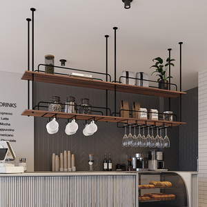 رف عتيق مثبت في السقف رف نبيذ معلق عائم على الطراز الأوروبي خشب صلب حديدي من السقف - Product Image 3