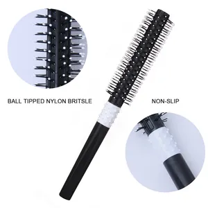 12mm Small Easy Carry Anti-Static Salon Round Hair Brushes with 16 Row Teeth Ball-tipped Nylon Bristles