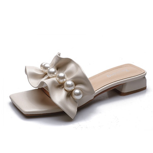 Summer new style <b>sandals</b> for women with one-piece buckle straps, high heels, <b>bow</b> and pearl accents - Product Image 6