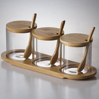 Ensemble de 3 pots à épices en verre transparent Contenants d'assaisonnement Boîte à sel, sucre, épices et poivre avec couvercles et cuillère en bambou