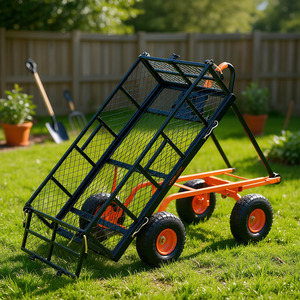 Carretilla de jardín convertible 2 en 1 de metal con capacidad para 880 libras y llantas de 10 pulgadas para transporte en el jardín - Product Image 2