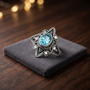Elegante Anillo Clásico de Plata de Ley con Corte Ovalado y Piedra Preciosa Oxidada, Topacio Azul Natural, Anillo de Boda Unisex, Proveedor Mayorista ODM OEM - Product Image 3