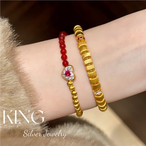 <b>Red</b> Heart Agate S925 Sterling Silver Gold Plated <b>Bracelet</b> For Women Everyday Wear Vintage Fashion Jewelry - Product Image 3
