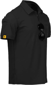 Polo à col noir élégant pour hommes 95% polyester 5% spandex doux et respirant avec poche sur les poignets - Product Image 2