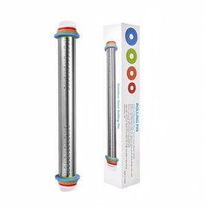 Rouleau à pâtisserie français en acier inoxydable de 16 pouces avec anneau de réglage d'épaisseur pour la pâtisserie et la confection de pâtes, rouleau à pâte en métal - Product Image 6