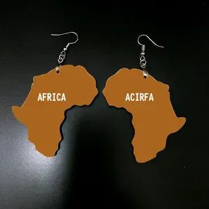 2020 ใหม่แอฟริกาแผนที่ระเหิดไม้แอฟริกันเครื่องประดับต่างหูของขวัญ