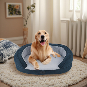 Lit rond anti-dérapant pour chat et chien avec couverture en fourrure de lapin durable en peluche calmant entraîneur amovible motif solide - Product Image 1