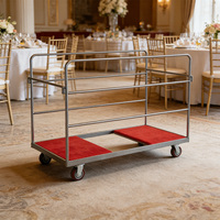Carrito de Transporte Plegable con Marco de Hierro y Ruedas, Tapete Antideslizante Rojo, para Banquetes, Hoteles, Restaurantes y Servicios de Catering