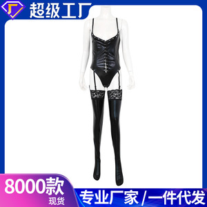Venta al por mayor de fábrica de juguetes sexuales para adultos, vestido de cuero charol negro con tirantes, elástico, ropa erótica y coqueta. - Product Image 4