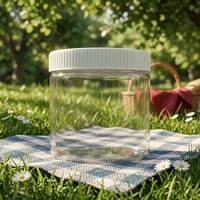 Pot en plastique PET transparent de qualité alimentaire avec couvercle à vis nervuré blanc, récipient vide pour épices, stockage d'aliments secs, logo personnalisé disponible