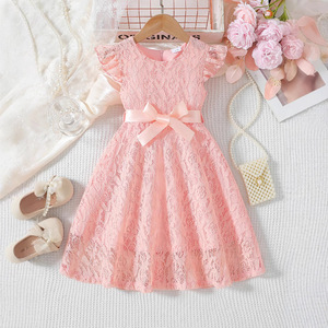 Saldi Estivi: <span class=keywords><strong>Abbigliamento</strong></span> per Bambini all'Ingrosso - Vestito <span class=keywords><strong>Elegante</strong></span> da <span class=keywords><strong>Bambina</strong></span> a Tinta Unita con Pizzo e Taglio ad A, Morbido al Tatto, Ideale per il Piano - Product Image 1
