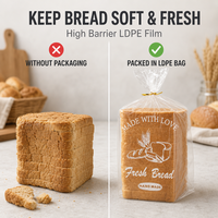 Sacs d'emballage pour pain en LDPE transparent, sacs de boulangerie en plastique transparent avec attaches torsadées dorées pour la fraîcheur