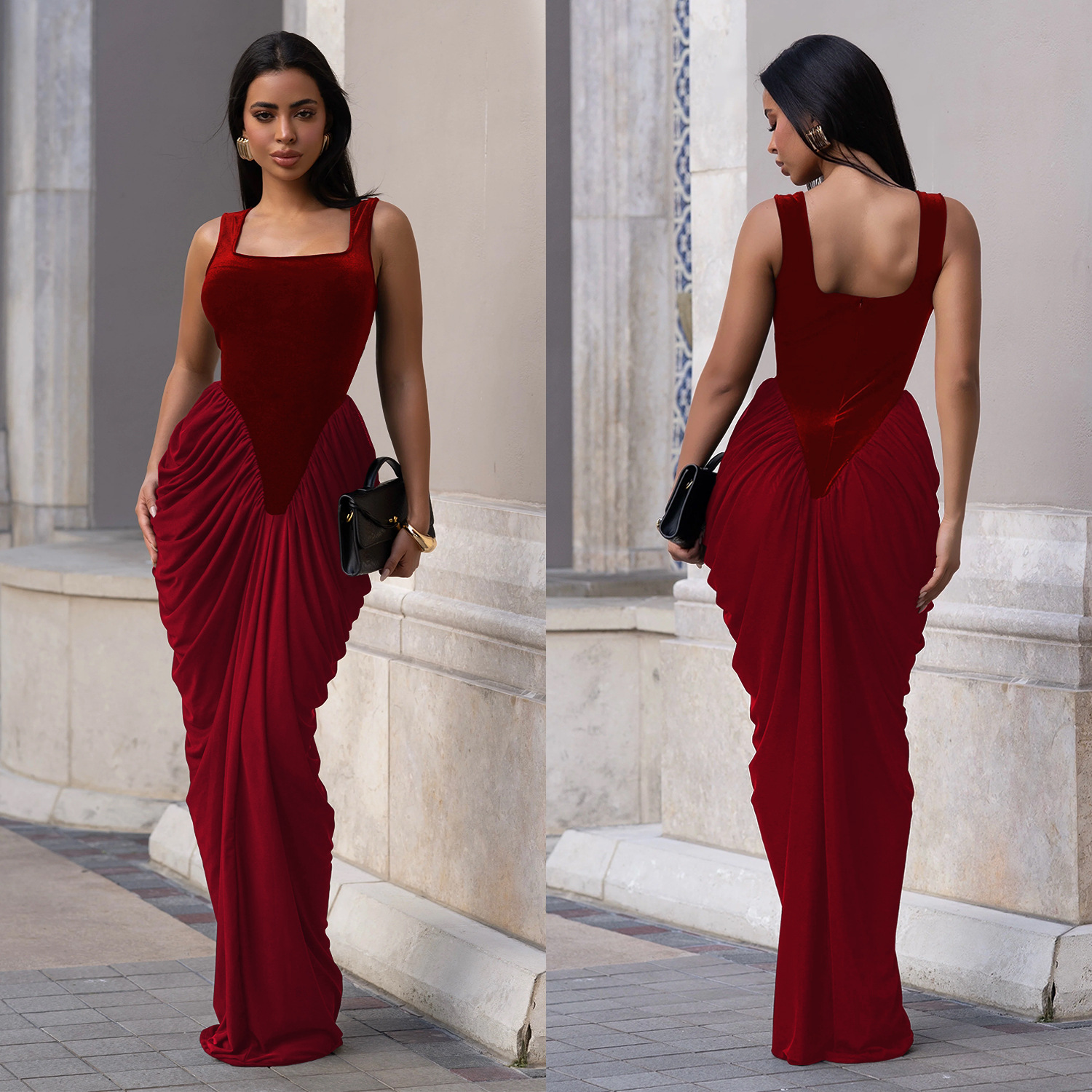 strapless open back dress Cocktail Party Dresses V Neck Pleats - main image 0