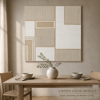 Art mural géométrique beige et blanc scandinave moderne, peinture sur toile texturée à la main pour la décoration du salon