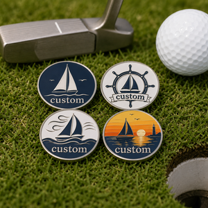 Marqueur de balle de golf personnalisé avec design gratuit, bateau à <span class=keywords><strong>voile</strong></span> nautique, en métal, imprimé UV, émail souple, logo d'entreprise, club, équipe, cadeau de golf - Product Image 1