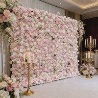 Dinding Bunga Buatan Gradasi Merah Muda Putih Mawar, Dinding Bunga Mawar Gradasi Merah, Dinding Bunga Hydrangea, Kartu Punch Merah