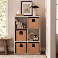 Cube de rangement avec étiquette, bac de rangement pliable avec poignée, panier de rangement carré pour étagères, panier en corde de papier tressé pour l'organisation