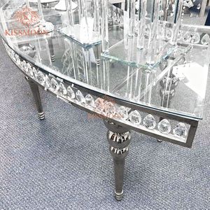 Tavolo Serpentino a Forma di S in Cristallo di Lusso Moderno per Eventi in <span class=keywords><strong>Hotel</strong></span>, Tavoli da Matrimonio in Acciaio Inossidabile Dorato con Piano in Vetro Temperato - Product Image 4